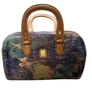 Vintage Vincent Van Gogh Handbag Abstract Art Print Leather Satchel Purse 90s